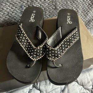 Chic Black Rhinestone Sandals by Ecsa